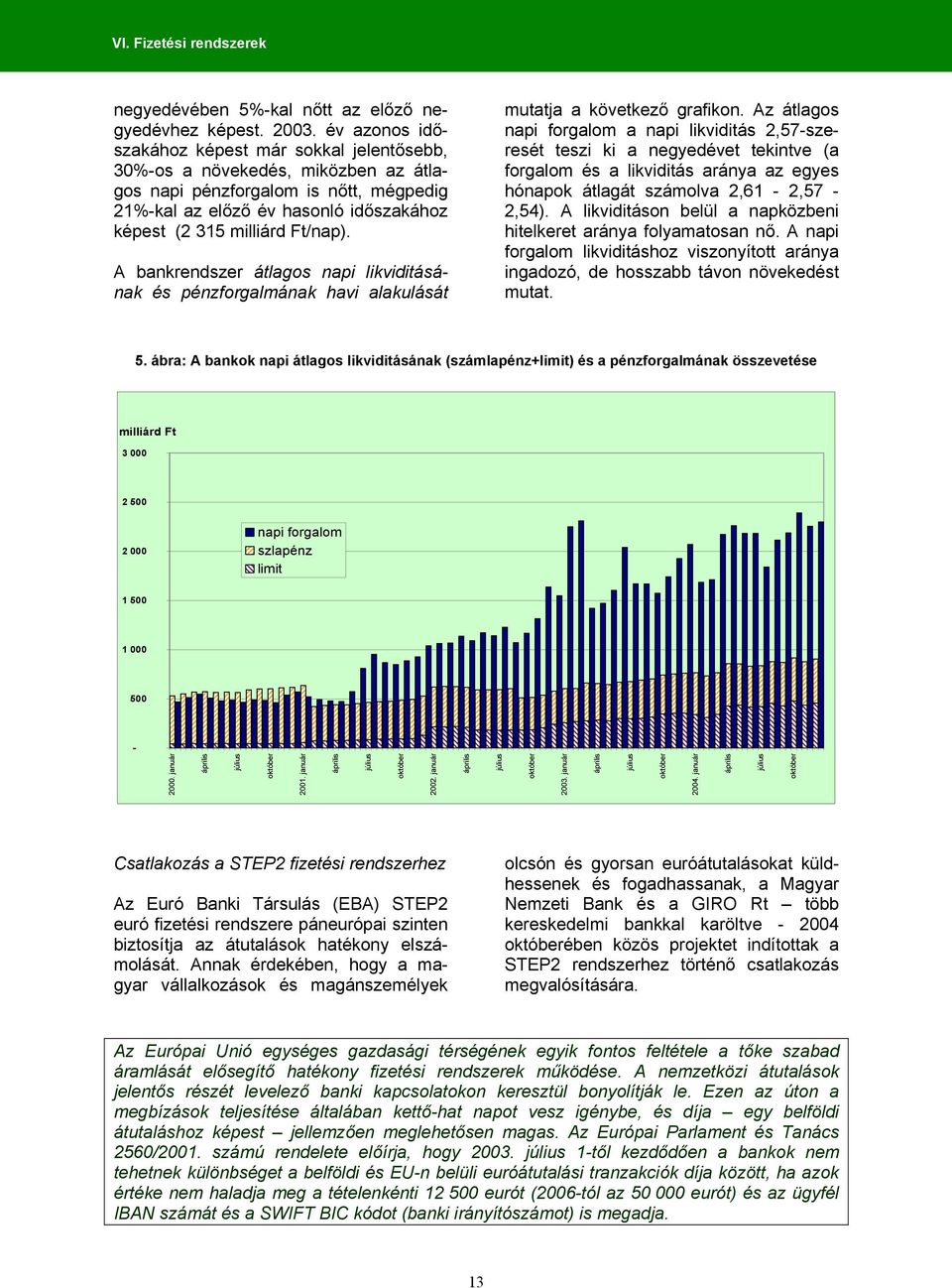 A bankrendszer átlagos napi likviditásának és pénzforgalmának havi alakulását mutatja a következő grafikon.