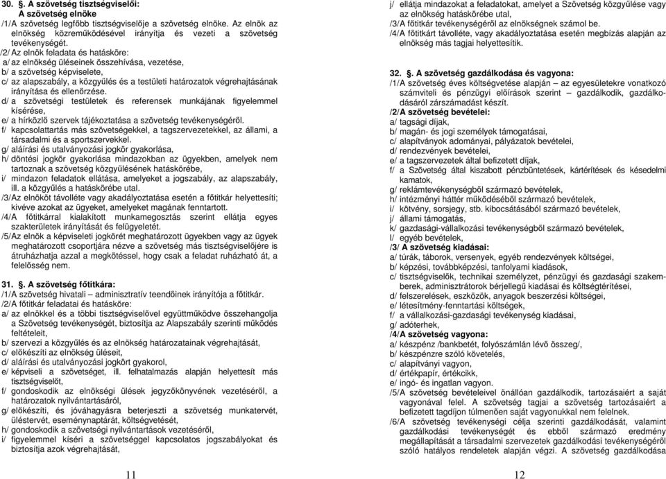 ellenőrzése. d/ a szövetségi testületek és referensek munkájának figyelemmel kísérése, e/ a hírközlő szervek tájékoztatása a szövetség tevékenységéről.