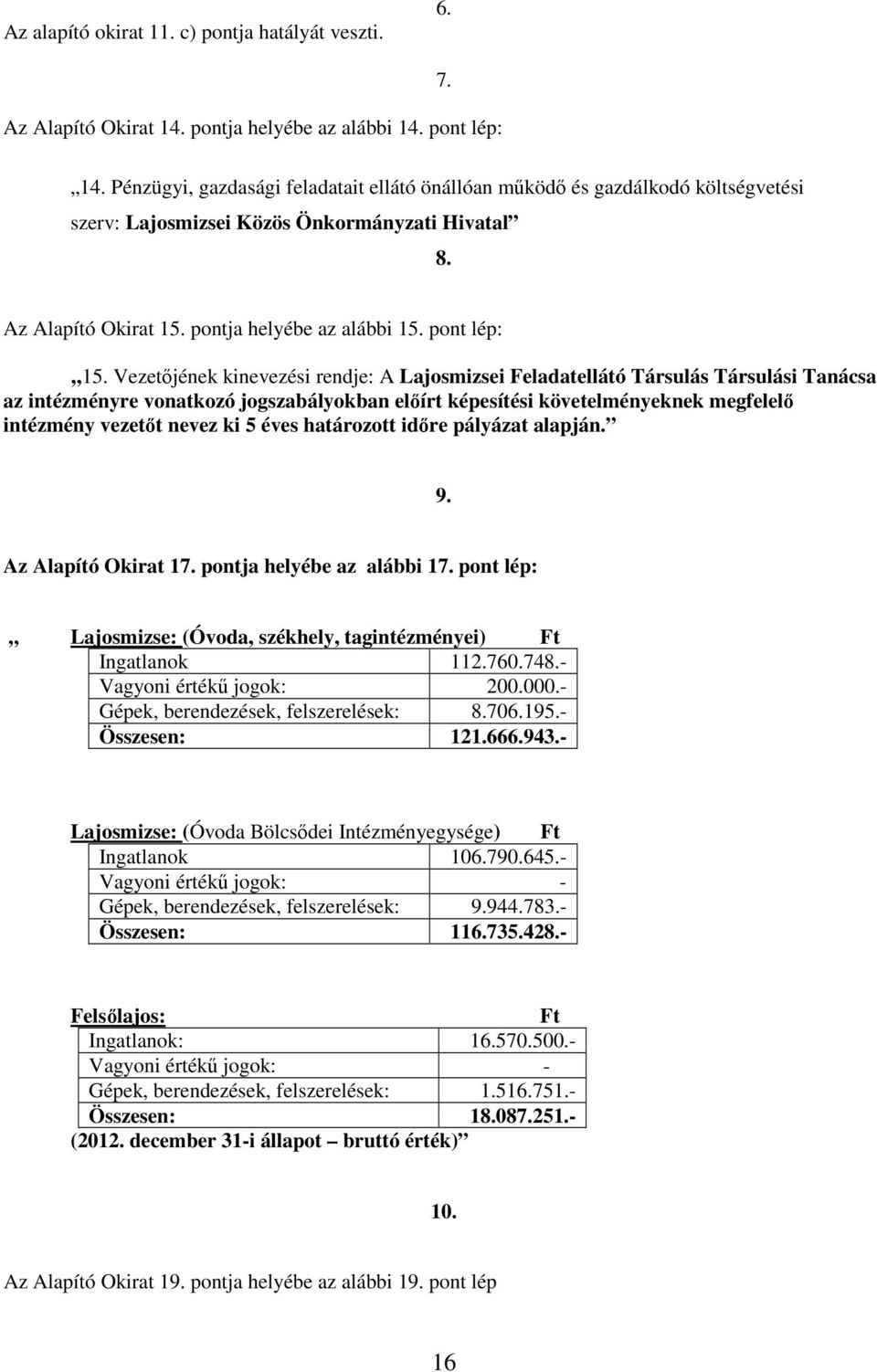 pontja helyébe az alábbi 15. pont lép: 15.