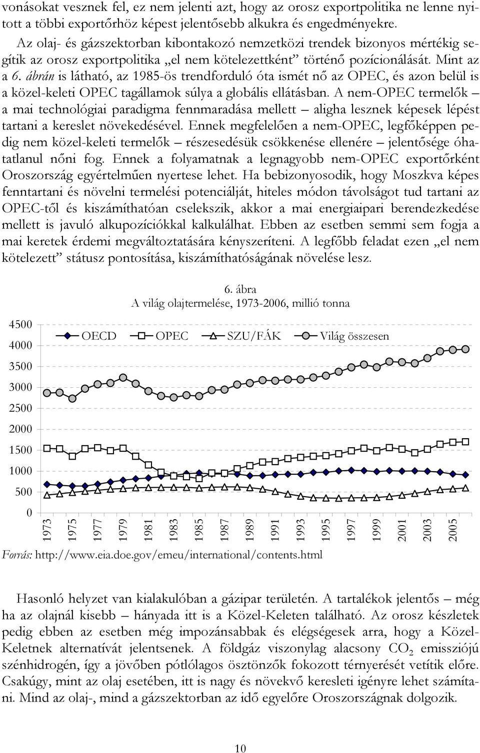 ábrán is látható, az 1985-ös trendforduló óta ismét nő az OPEC, és azon belül is a közel-keleti OPEC tagállamok súlya a globális ellátásban.