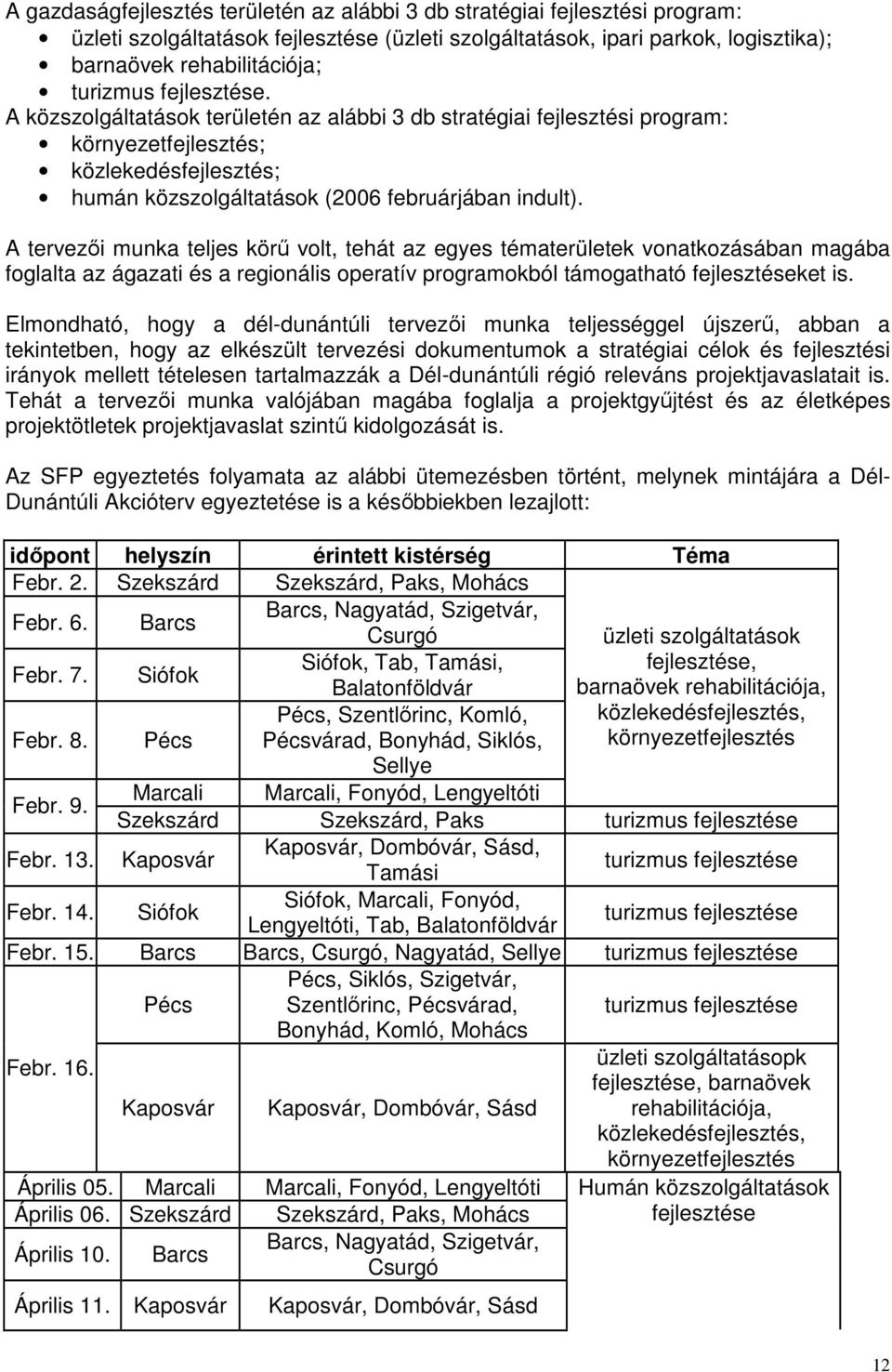 A tervezıi munka teljes körő volt, tehát az egyes tématerületek vonatkozásában magába foglalta az ágazati és a regionális operatív programokból támogatható fejlesztéseket is.