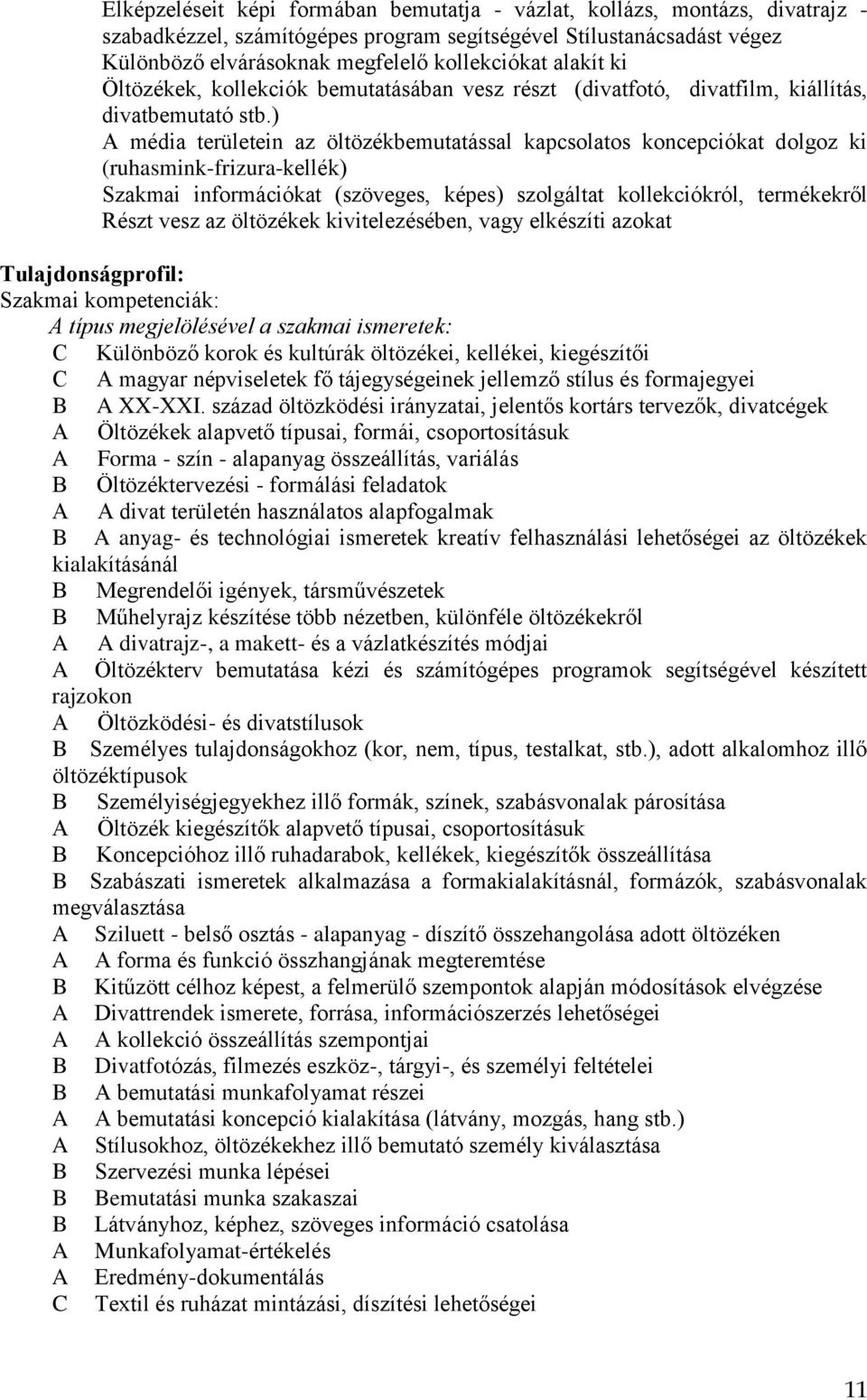 ) A média területein az öltözékbemutatással kapcsolatos koncepciókat dolgoz ki (ruhasmink-frizura-kellék) Szakmai információkat (szöveges, képes) szolgáltat kollekciókról, termékekről Részt vesz az