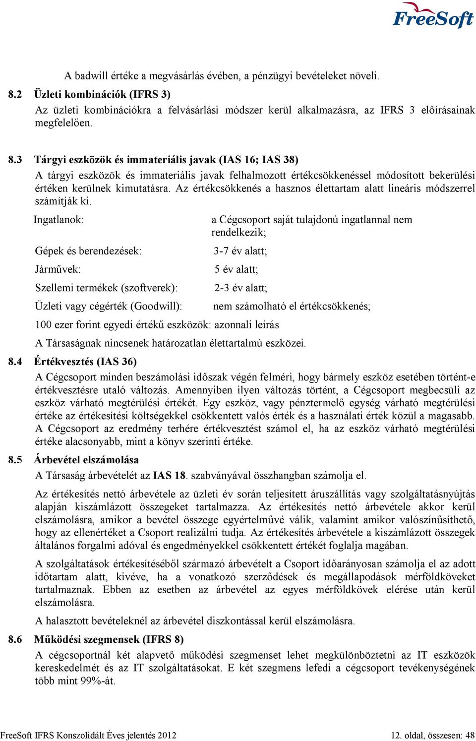 3 Tárgyi eszközök és immateriális javak (IAS 16; IAS 38) A tárgyi eszközök és immateriális javak felhalmozott értékcsökkenéssel módosított bekerülési értéken kerülnek kimutatásra.