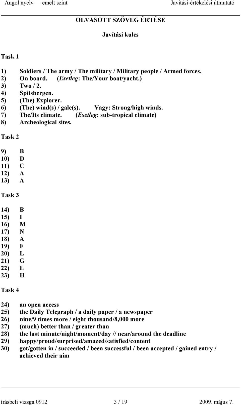 Task 2 9) B 10) D 11) C 12) A 13) A Task 3 14) B 15) I 16) M 17) N 18) A 19) F 20) L 21) G 22) E 23) H Task 4 24) an open access 25) the Daily Telegraph / a daily paper / a newspaper 26) nine/9 times