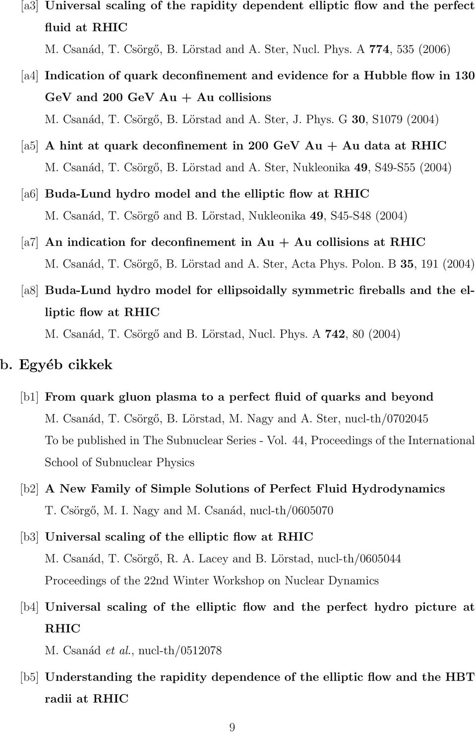 G 30, S1079 (2004) [a5] A hint at quark deconfinement in 200 GeV Au + Au data at RHIC M. Csanád, T. Csörgő, B. Lörstad and A.