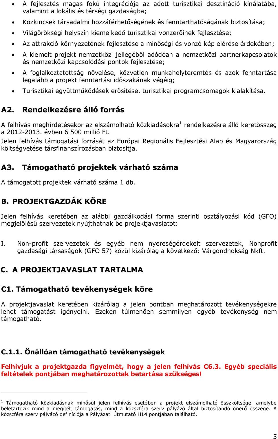 jellegéből adódóan a nemzetközi partnerkapcsolatok és nemzetközi kapcsolódási pontok fejlesztése; A foglalkoztatottság növelése, közvetlen munkahelyteremtés és azok fenntartása legalább a projekt