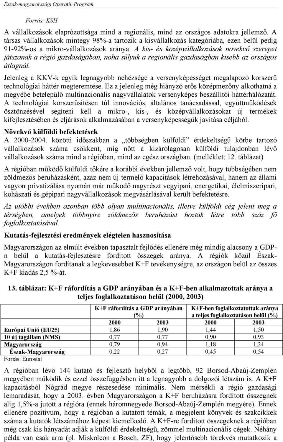 A kis- és középvállalkozások növekvő szerepet játszanak a régió gazdaságában, noha súlyuk a regionális gazdaságban kisebb az országos átlagnál.