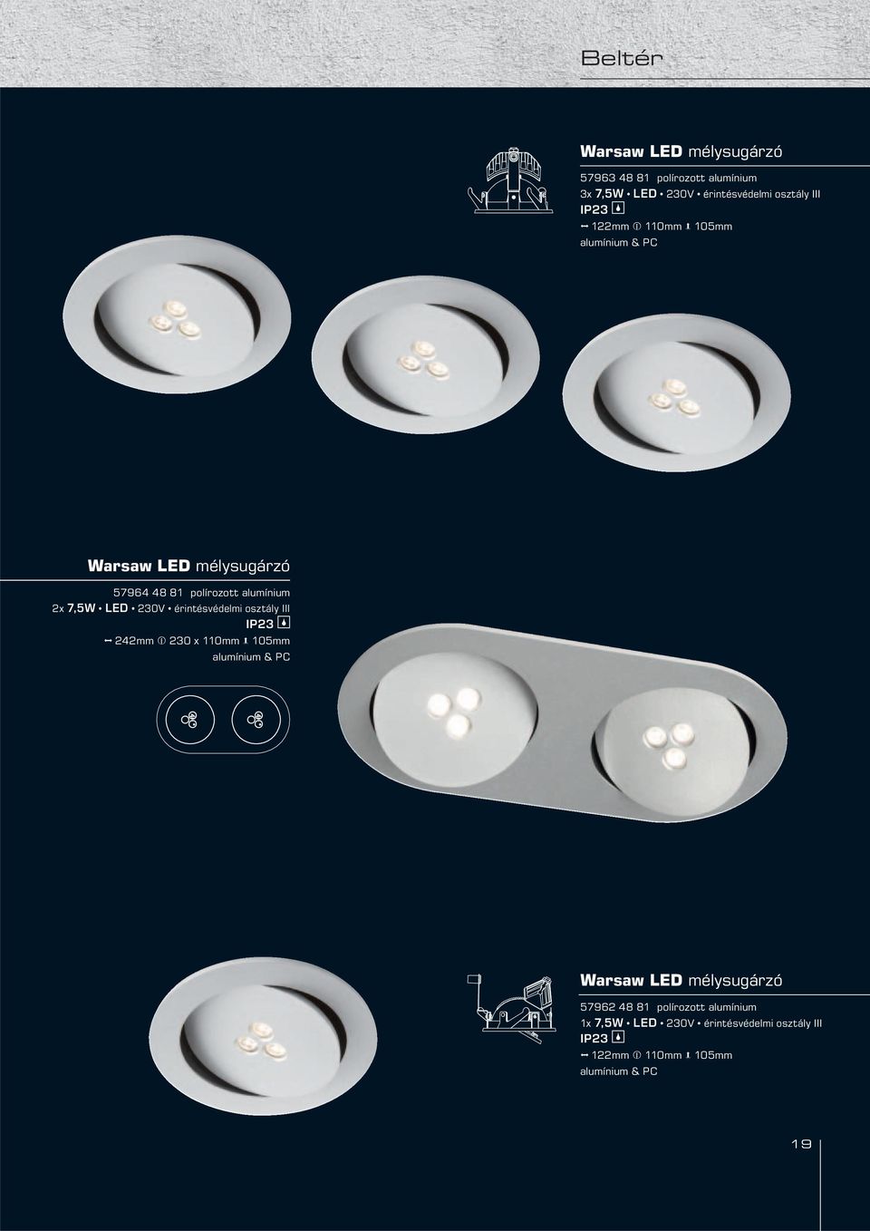 alumínium 2x 7,5W LED II J 242mm P 230 x 110mm Q 105mm Warsaw LED