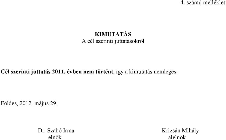 évben nem történt, így a kimutatás nemleges.