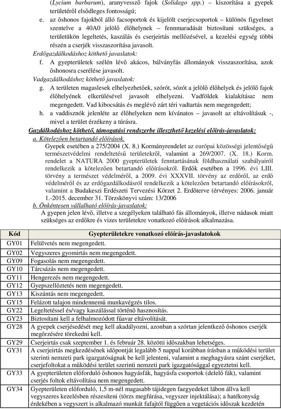 cserjeirtás mellőzésével, a kezelési egység többi részén a cserjék visszaszorítása javasolt. Erdőgazdálkodáshoz köthető javaslatok: f.