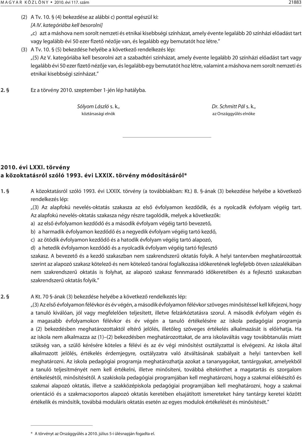 legalább egy bemutatót hoz létre. (3) A Tv. 10. (5) bekezdése helyébe a következõ rendelkezés lép: (5) Az V.