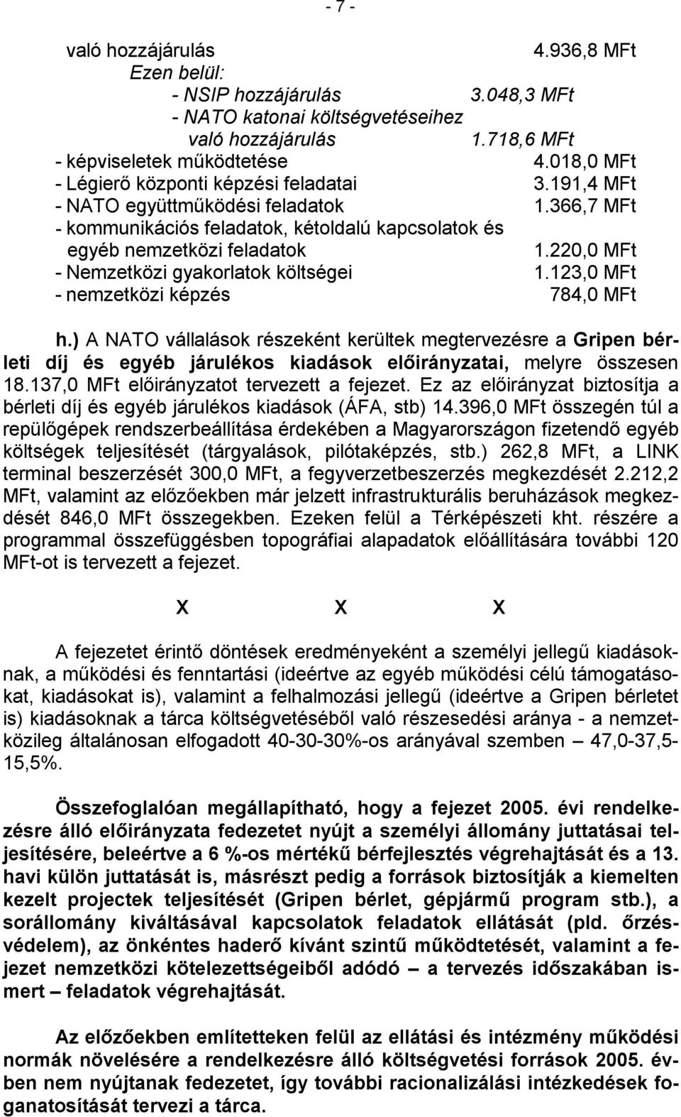 220,0 MFt - Nemzetközi gyakorlatok költségei 1.123,0 MFt - nemzetközi képzés 784,0 MFt h.