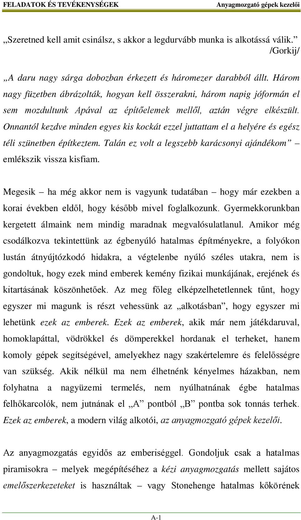 Onnantól kezdve minden egyes kis kockát ezzel juttattam el a helyére és egész téli szünetben építkeztem. Talán ez volt a legszebb karácsonyi ajándékom emlékszik vissza kisfiam.