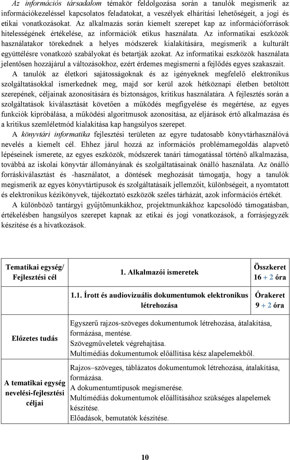 Az informatikai eszközök használatakor törekednek a helyes módszerek kialakítására, megismerik a kulturált együttélésre vonatkozó szabályokat és betartják azokat.