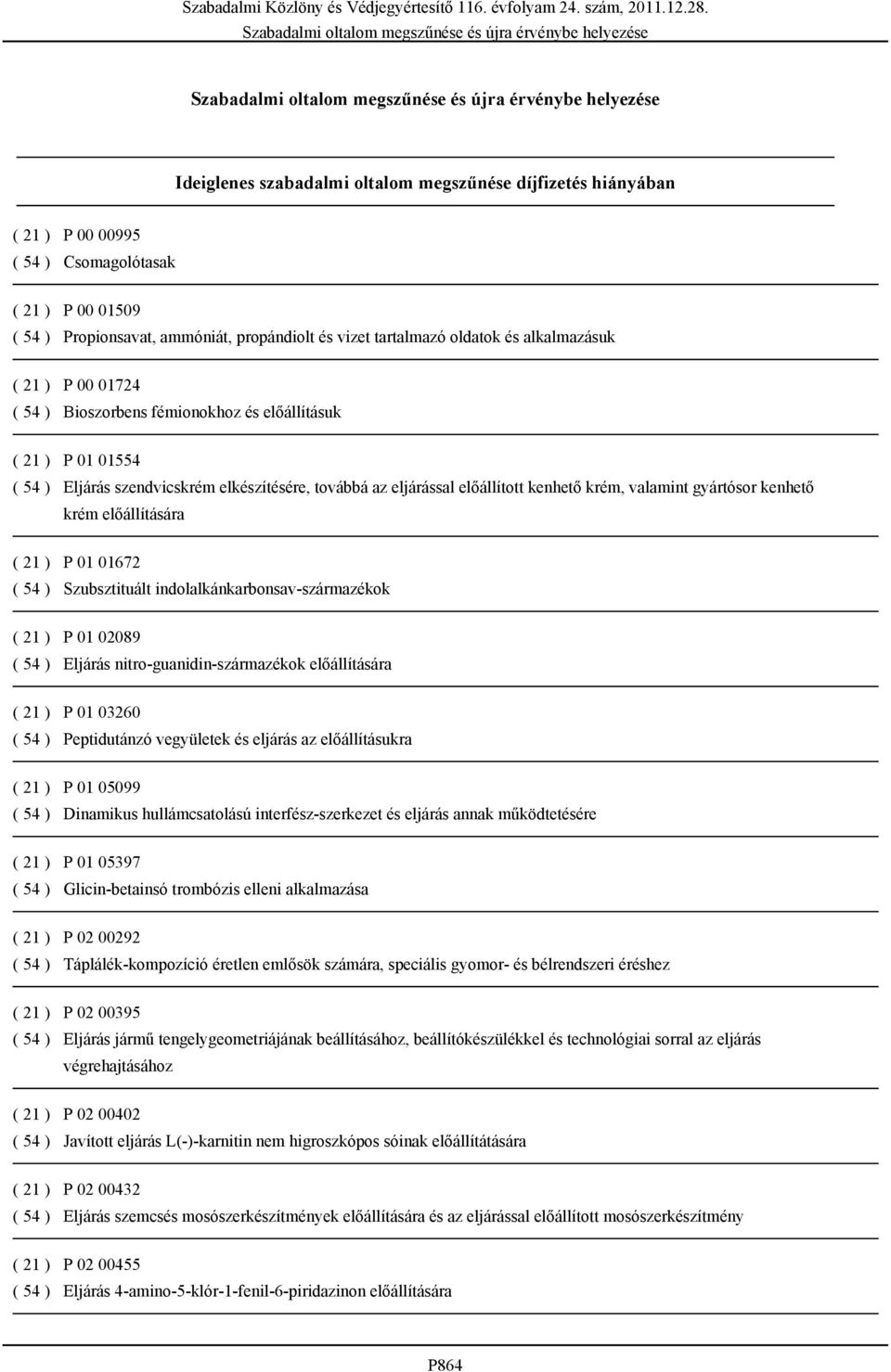 gyártósor kenhető krém előállítására ( 21 ) P 01 01672 ( 54 ) Szubsztituált indolalkánkarbonsav-származékok ( 21 ) P 01 02089 ( 54 ) Eljárás nitro-guanidin-származékok előállítására ( 21 ) P 01 03260