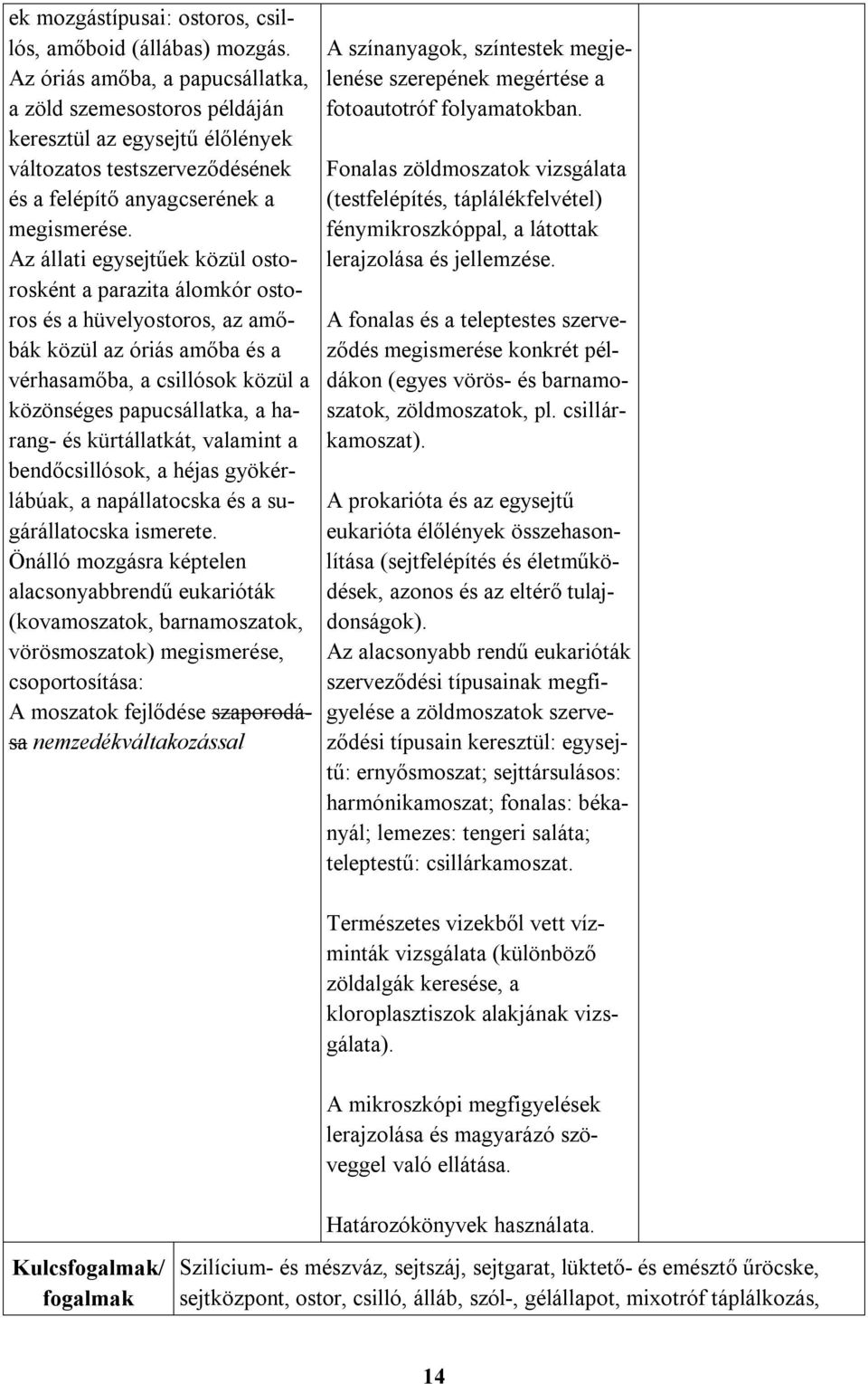 Az állati egysejtűek közül ostorosként a parazita álomkór ostoros és a hüvelyostoros, az amőbák közül az óriás amőba és a vérhasamőba, a csillósok közül a közönséges papucsállatka, a harang- és