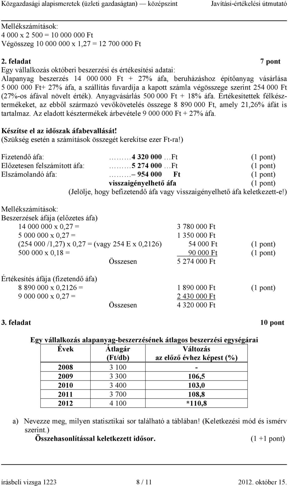 a kapott számla végösszege szerint 254 000 Ft (27%-os áfával növelt érték). Anyagvásárlás 500 000 Ft + 18% áfa.