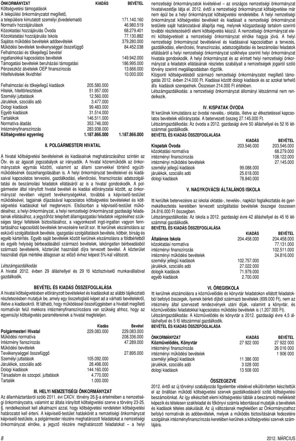 038 Felhalmozási és tôkejellegû bevétel ingatlanokkal kapcsolatos bevételek 149.942.000 Támogatási bevételek beruházási támogatási 186.995.000 Pénzeszköz átvételek OEP finanszírozás 13.666.