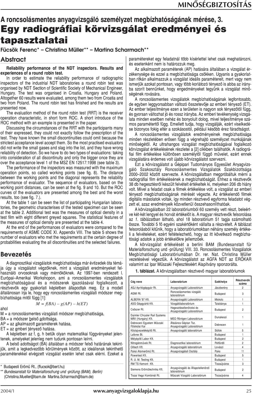 Engineer, Hungary. The test was organised in Croatia, Hungary and Poland. Altogether 60 results were evaluated, among them two from Croatia and two from Poland.