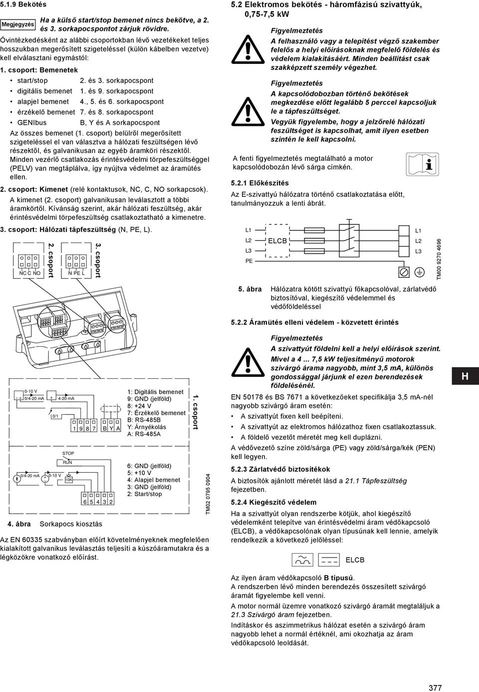 sorkapocspont digitális bemenet 1. és 9. sorkapocspont alapjel bemenet 4., 5. és 6. sorkapocspont érzékelő bemenet 7. és 8. sorkapocspont GENIbus B, Y és A sorkapocspont Az összes bemenet (1.