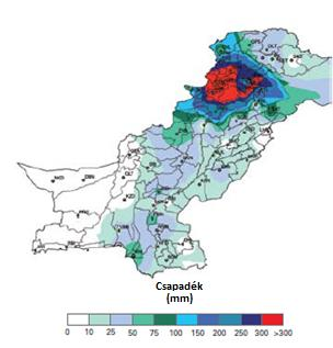 9. ábra: Csapadékösszeg (mm) Pakisztánban a 2010. július 26-29.