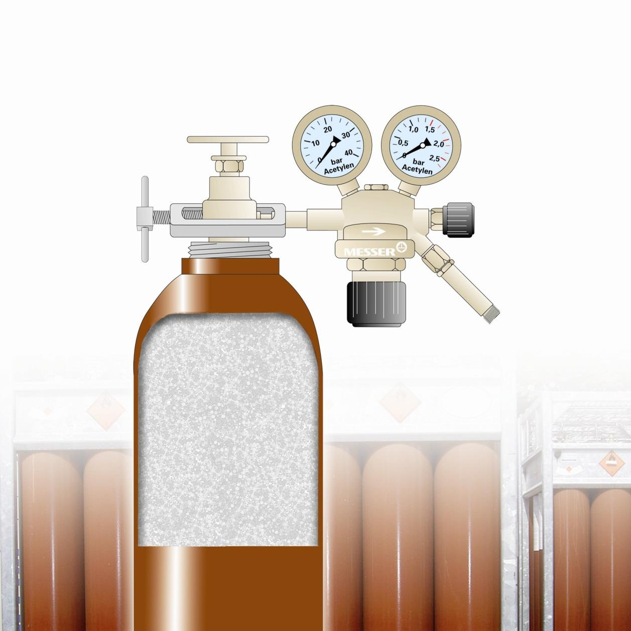 Acetilén palack A gázpalackban biztonsági okokból az acetilén gázt nyomás alatt acetonban vagy dimetilformamidban (DMF) oldott állapotban tárolják a palack belsejét kitöltő rideg porózus massza