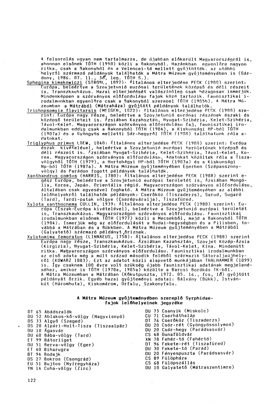 A felsorolás ugyan nem tartalmazza, de újabban előkerült Magyarországról is, ahonnan elsőnek TÓTH (199(1) közli a Bakonyból.