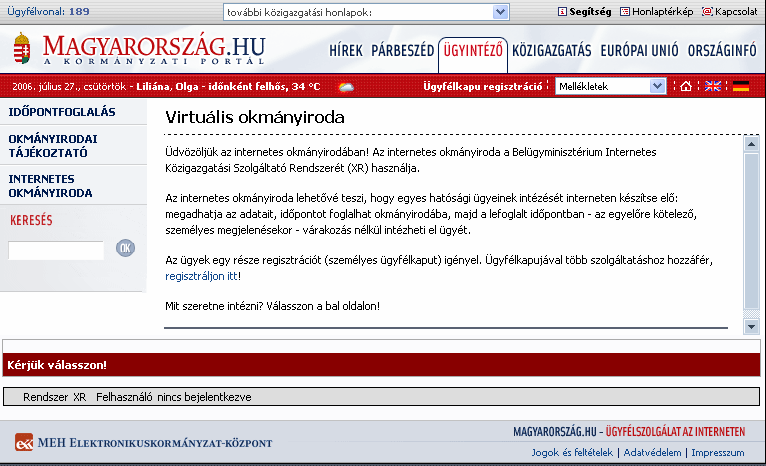 3.3 Okmányirodai időpontfoglalás A linkre kattintva a www.magyarország.