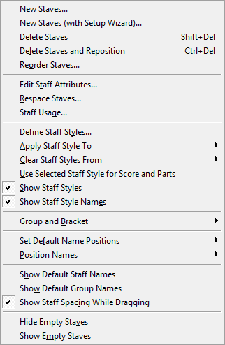 FINALE A Staff Tool-ban szólamsorokat hozhatunk létre (például a Document Setup Wizard [dokumentumvarázsló] segítségével), szólamsorokat törölhetünk, szólamsorokat rejthetünk el, és szólamsorokat