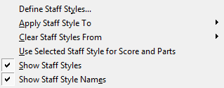 FINALE Szólamstílusok létrehozása és alkalmazása Define Staff Styles A Staff Styles dialógusablakot használhatjuk szólamstílusok létrehozására, szerkesztésére és törlésére.
