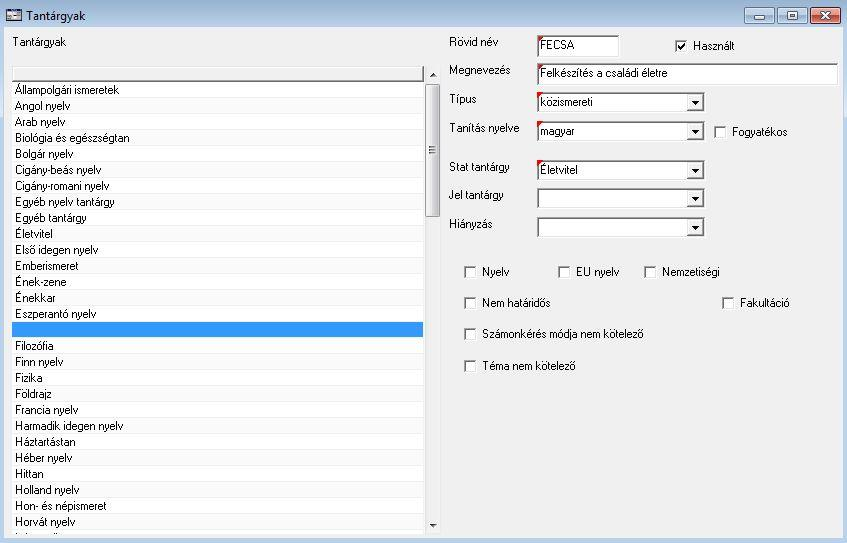 Tipp! A Tantárgyak között szerepelnek ún. Egyéb tantárgyak.
