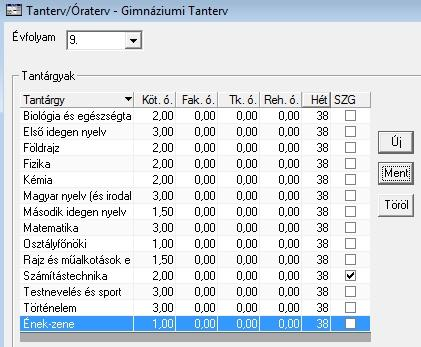 Tanterv tantárgyainak felvitele Folytassa a tanterv felvitelét a tantárgyak és a hozzájuk tartozó óraszámok évfolyamonkénti megadásával. A Tantervek táblázat aktív. 1.