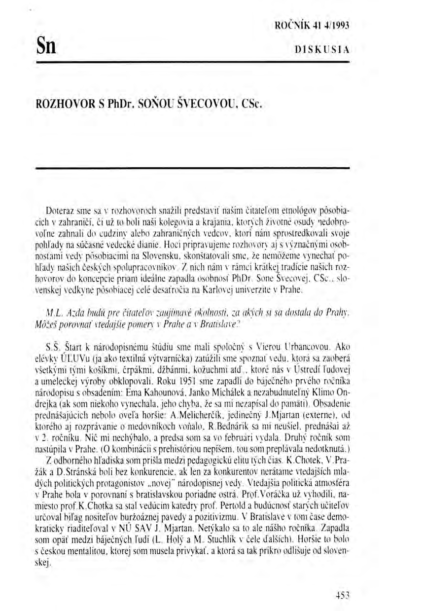Milan Leščák: Rozhovor s PhDr. Soňou Švecovou, CSc.