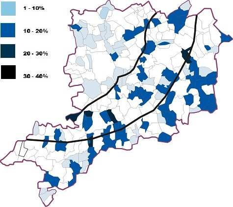 Helynévrendszerek területi differenciáltsága 1 10% 11 20% 21 30% 31 40% személynév + földrajzi köznév személyre utaló köznév + földrajzi köznév Vas megye területén, mint az a térképeken jól látható,