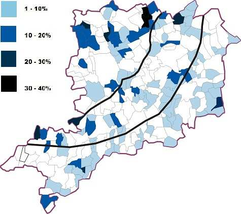 1 15% 16 30% 31 45% 46 60% személyre utaló egyrészes közszói helynevek Ugyancsak jellemző példaként említhetjük a viszonyjelölés szerkezeti megoszlását is, melyet a következő