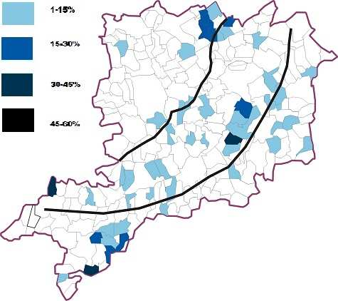 Helynévrendszerek területi differenciáltsága A névutós szerkezetek (pl. a Kis-hegy mellett), valamint az -alja, -eleje utótagú struktúra a Rábán inneni területeken a meghatározó (pl.