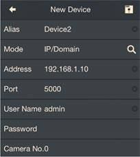 Töltsük ki a szükséges mezőket megfelelően: Allias: Tetszőleges azonosítónév amivel szerepel az eszköz az eszközlistában Mode: Diamnond NVR Cloud módot válasszük NVR P2P elérése esetén Diamond NVR