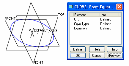 A párbeszédablakban példaként az origó középpontú kör paraméteres egyenletrendszere látható.