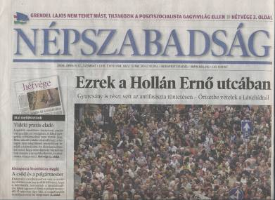 Április 11. péntek A Magyar Hírlap pénteki számában a koalíciós válságot, veszekedést, erodálódást emelte ki. Kóka János a képen pá-pát int, Gyurcsány Ferenc elgondolkodva fogadja a távozást.