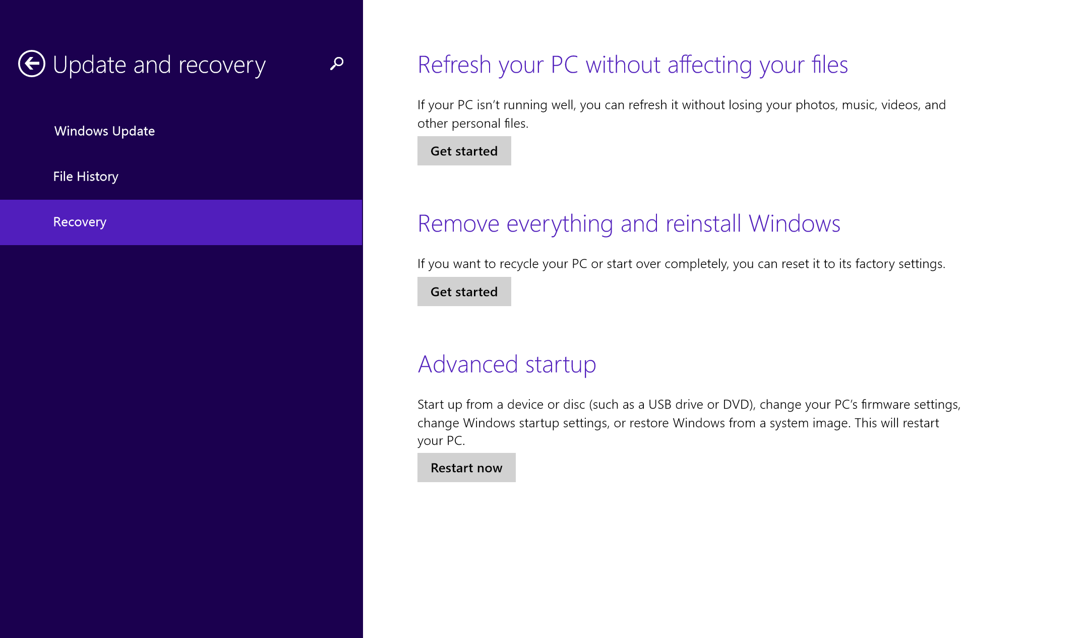 3. A PC Settings (PC beállítások) lehetőségek alatt válassza az Update and recovery (Frissítés és visszaállítás) lehetőséget. 4.