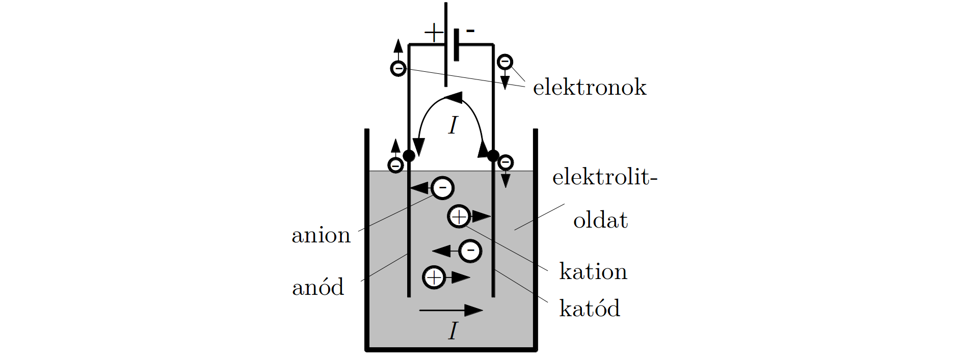 az így létrejött ionok a mozgásképes töltéshordozók. Az oldott anyag töltéshordozó-keltő szerepét jól mutatja az alábbi kísérlet.