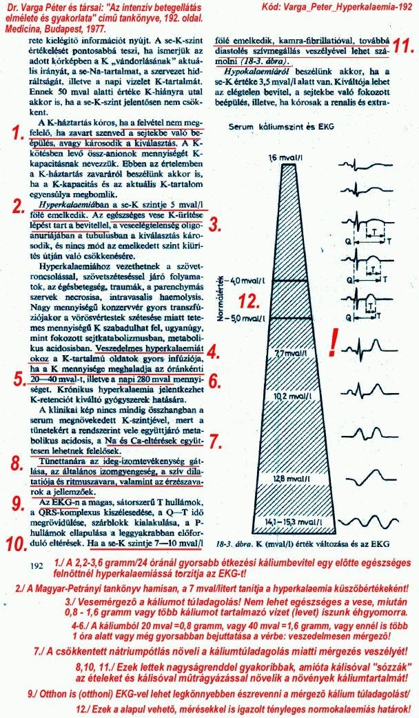 Szívleállási veszélyt is jelentő káliummérgezést okoz, ha akárhonnan 24 óra alatt 11 grammnál ( 280 maeqvnél) több kálium jut be a vérbe, s az is, ha 1