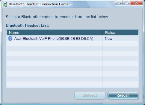 42 4. Kattintson a lista "Acer Bluetooth VoIP Phone" (Acer Bluetooth VoIP-telefon) elemére, majd a "Connect" (Csatlakozás) gombra.