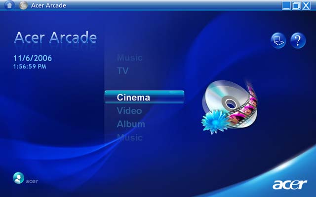 59 Acer Arcade Az Acer Arcade integrált lejátszó zene, fotók, rádió, DVD-filmek és videofelvételek lejátszásához. Mutató eszközzel vagy távirányítóval lehet használni.