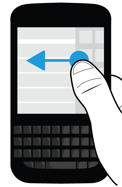 Beállítások és alapvető konfigurálások A BlackBerry Hub és az alkalmazások közötti mozgáshoz csúsztassa az ujját jobbra-balra.