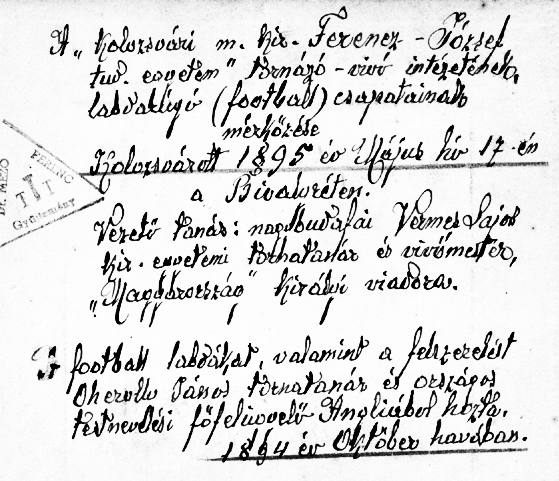 Labdarúgó-mérkőzés a Bivalyréten - 1896. A fénykép hátán levő feljegyzés szerint az esemény 1895.