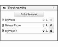 Ha nincs csatlakoztatva telefon, akkor az Eszközkezelés menü a telefon menün keresztül is elérhető: Nyomja meg a ; gombot és válassza a TELEFON lehetőséget. 3.