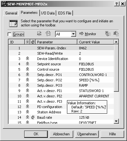 Az MFD DeviceNet interfész működése Hibaállapotok I 0 8 Diagnosztika Buszdiagnosztika végrehajtásához, pl. Allen-Bradley vezérlésnél a DeviceNet Manager használható.