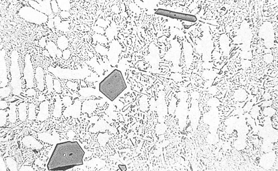 Al-Si (~13 % Si) öntött Primér szilícium + Al-Si eutektikum N:150X Al-Si (~13 % Si)