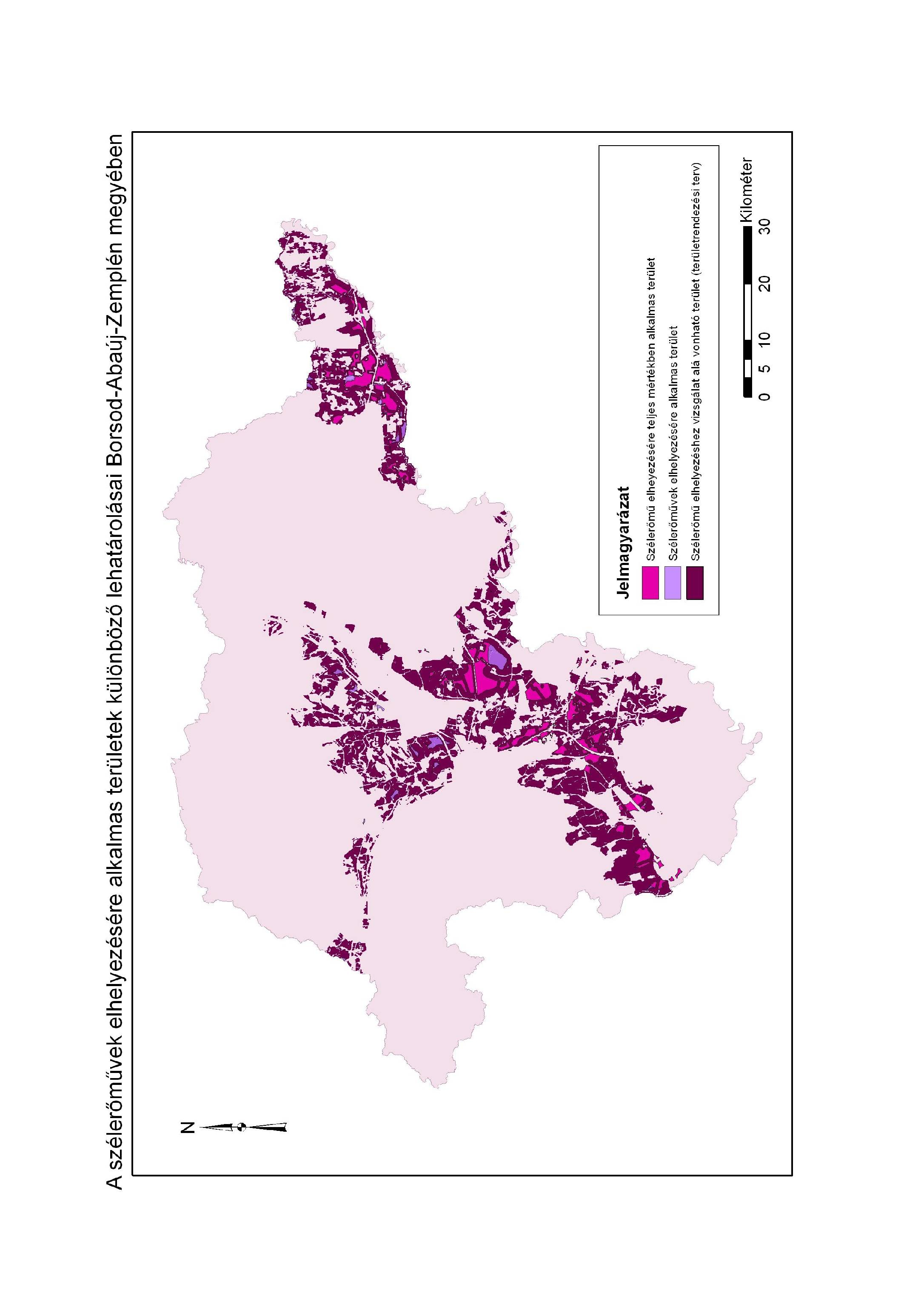 Lehatárolandó területek összesen (további kritériumokkal együ)): (7117,08 km 2 ) Szélerőművek elhelyezésére teljes mértékben alkalmas területek: